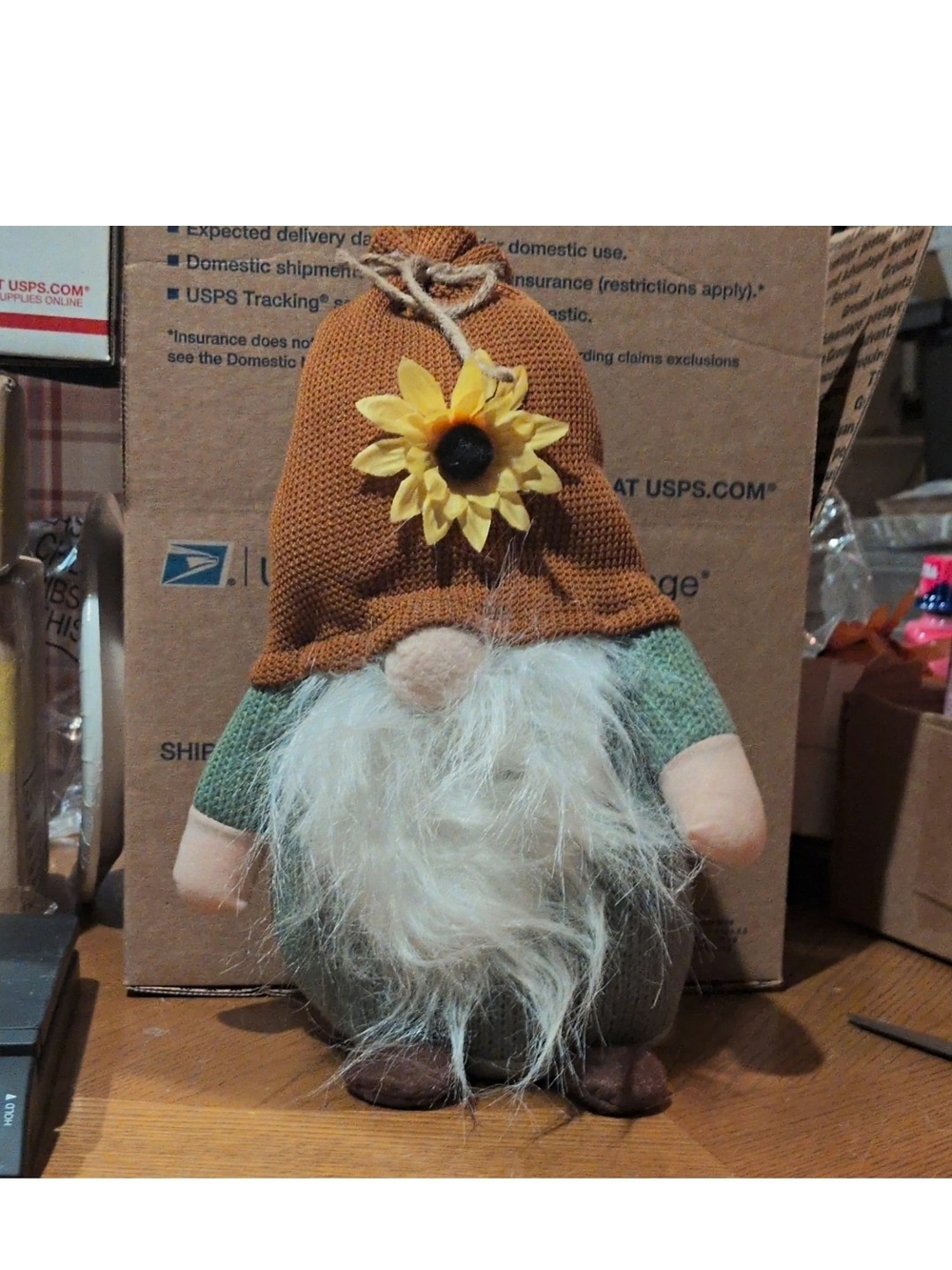 Autumn Sunflower Gnome Plush Decor - Orange Hat, Green Body